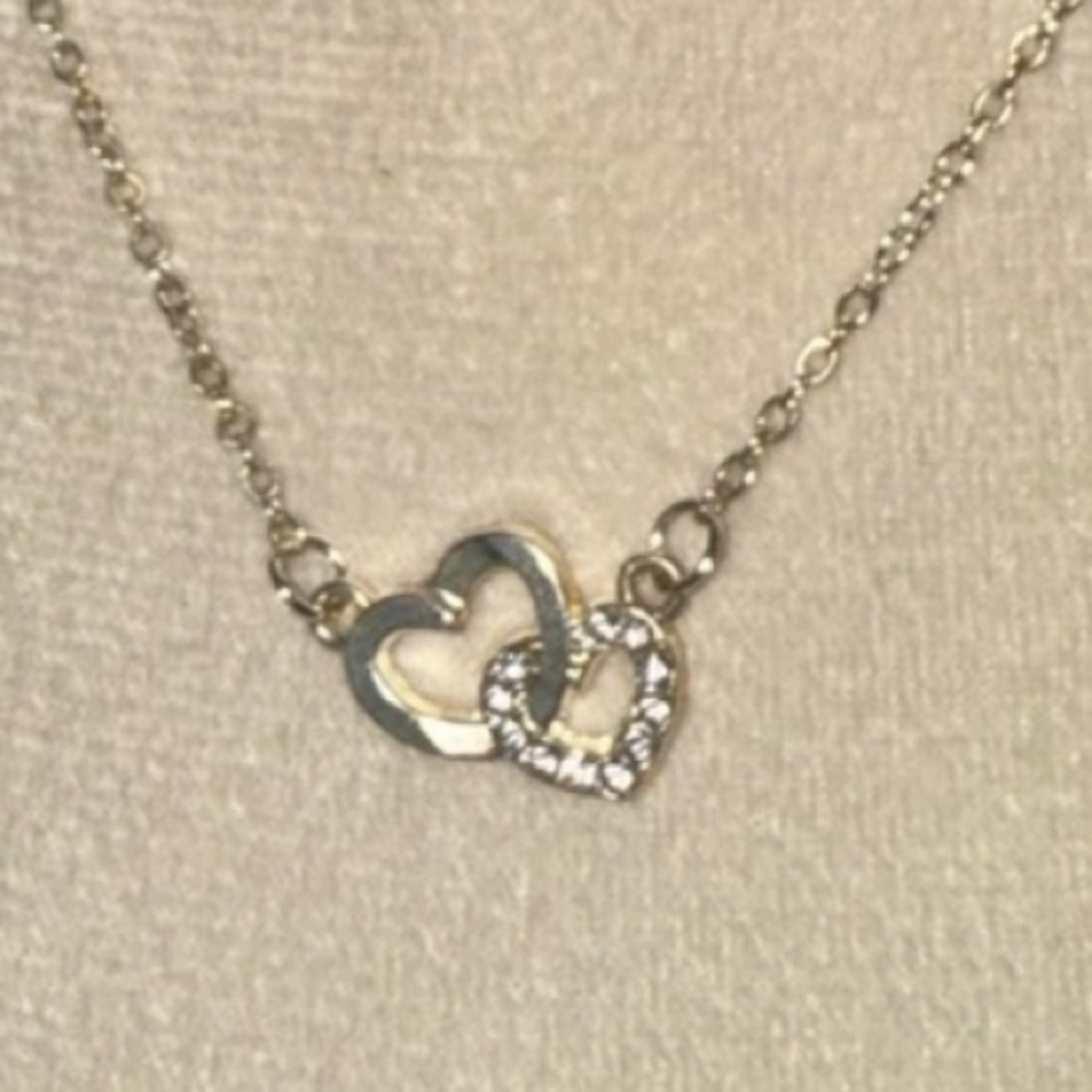 🖤 New 2 Tone Double Heart Necklace Adjustable Length